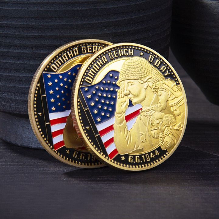 เหรียญที่ระลึกจากสงครามโลกครั้งที่สอง6-6-1944เหรียญชายหาดโอมาฮาเหรียญที่ระลึกนอร์มังดีคอลเลกชั่นชุบทองศิลปะเหรียญท้าทาย