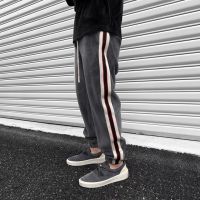 ITKM Gao Jie Chao brand ins velvet plus velvet belt closed pants mens loose sweatpants pants leg zipper slit SportsTH