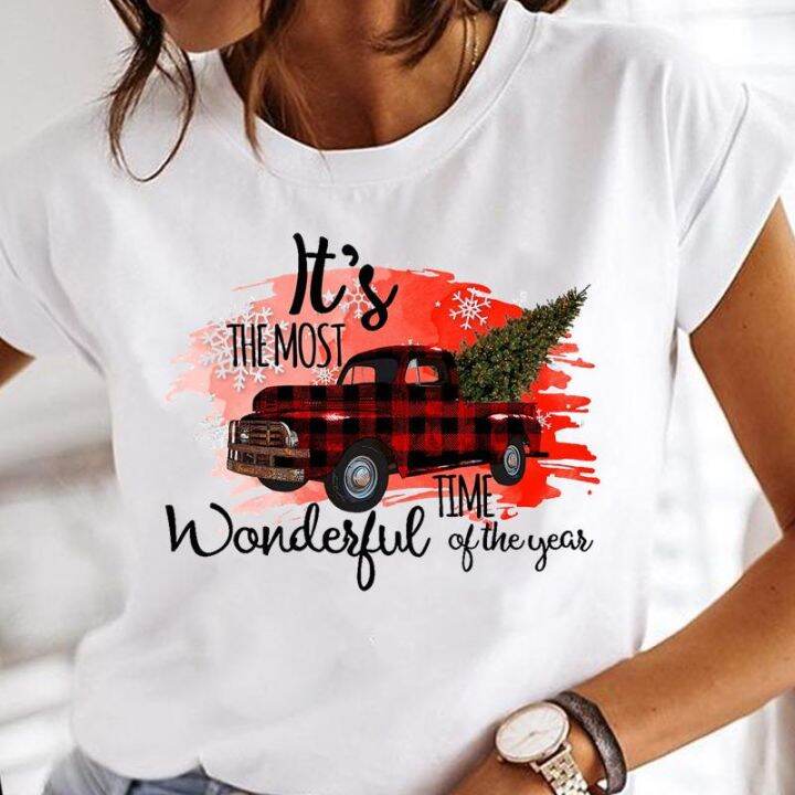 its-the-most-wonderful-t-shirt-women-snowflake-deer-women-tshirt-fashion-merry-christmas-cartoon-graphic-tees-womenเสื้