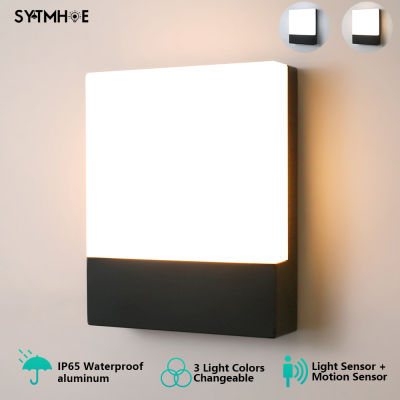 Modern Light Control Motion Outdoor Wall Light With Sensor or 3 Light Colors Changeable Aluminum Outside Garden Led Porch Lights