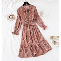 Ready Stock Pambabae Eleganteng Floral Dot Korean Long Sleeve Print Dress