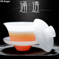 Tianquan สีขาวหยกพอร์ซเลน Gaiwan ไขมันแก้วสีขาวหม้ออบชาขนาดใหญ่ทำชามจีนกังฟู Gaiwan ชุดชา