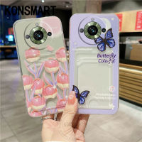 KONSMART เคสกระเป๋าใส่บัตรใหม่ Realme 11 NFC 4G / 11 Pro + / Realme11pro / Realme11 11X 5G เคสซิลิโคนเนื้อนิ่ม TPU รูปผีเสื้อทิวลิปแฟชั่น Realme11 Pro Plus