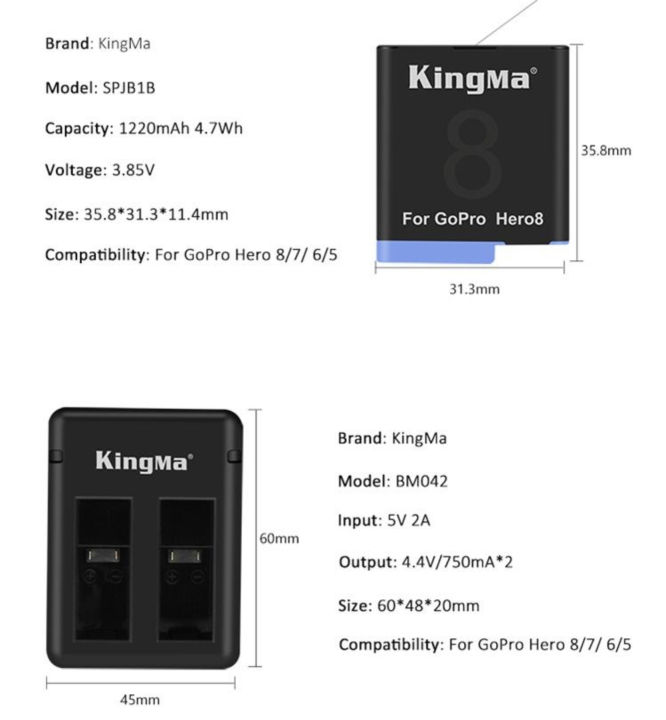 kingma-gopro-hero-8-battery-gopro-7-6-5-gopro-dual-charger-และแท่นชาร์จ-ยี่ห้อ-kingma-battery