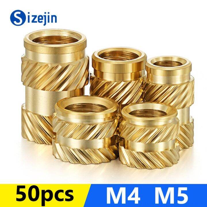 50ชิ้น-m4-m5-m6ทองเหลืองร้อนละลายสิ่งที่ใส่เข้าไปถั่วกระทู้ทองแดง-knurled-เกลียวแทรกฝังถั่ว