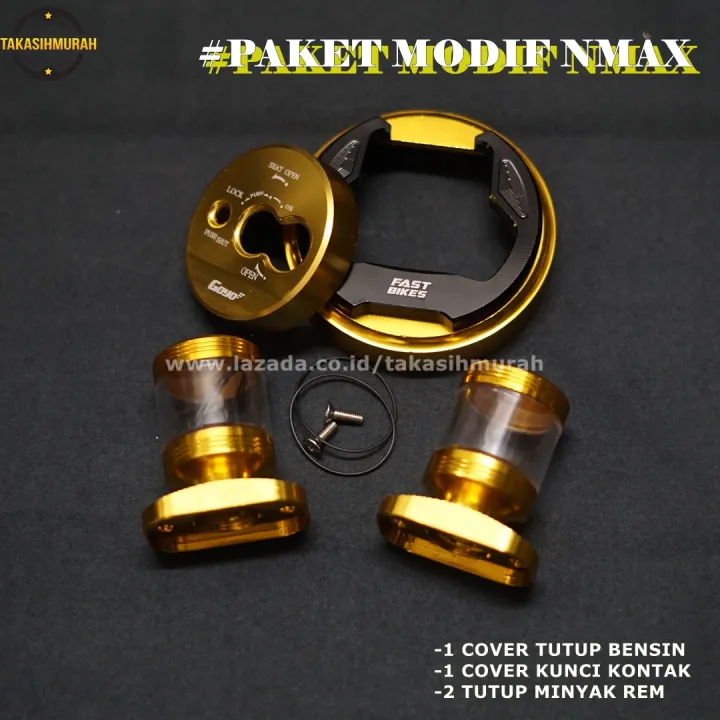 Tkmstore Paket Tutup Minyak Rem Variasi Yamaha Nmax 2pcs Dan Cover Tutup Tangki Dan Cover Kontak Warna Gold Lazada Indonesia