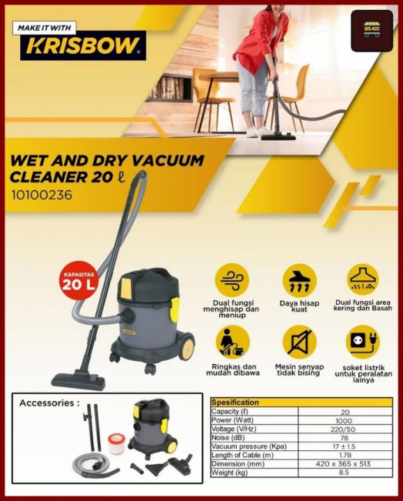 Krisbow Vacuum Cleaner 20 Ltr Penghisap Debu Kering Basah 1000 Watt Lazada Indonesia 7461