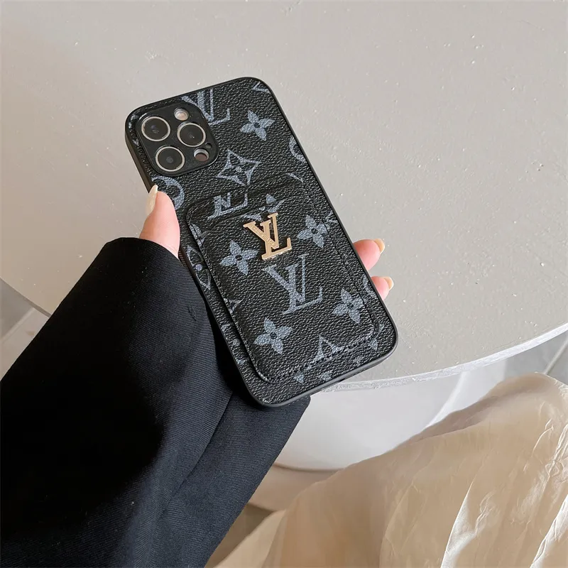 High-end Business Dual-card Mobile Phone Case for IPhone 11 12 13 14 Pro  Max Fashion Phone Case for IPhone 7 8 Plus SE 3 XR Xs Max Gold LV Sign Back  Cover