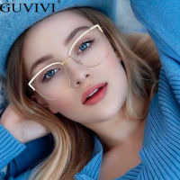 Fashion Square Anit Blue Light Glasses Contract Color Cat Eye Metal Frame Spectacles Spring Arm Clear Len Optical Frame Eyewear