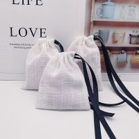 50pcs Jewelry Cotton Gift Bag with Black Ribbon 9x12cm Wedding Birthday Party Candy Pouch Jewelry Packaging Display Pouches