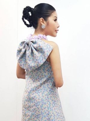 P015-019 PIMNADACLOSET - Purple Floral 3D Halter Neck Mini Dress