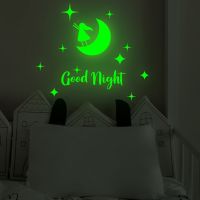 [24 Home Accessories] PVC Leucht Englisch Gute Nacht Crescent Muster Wand Aufkleber Penguzimmer Schlafzimmer Wohnzimmer Hintergrund Wand DIY Dekoration