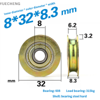 YUECHENG ล้อเลื่อนสแตนเลสล้อเลื่อน8x32x8.3มม. มีร่องรูปตัวยูทำจากโลหะกันสนิมรอกลูกปืนคุณภาพสูงสำหรับแขวน