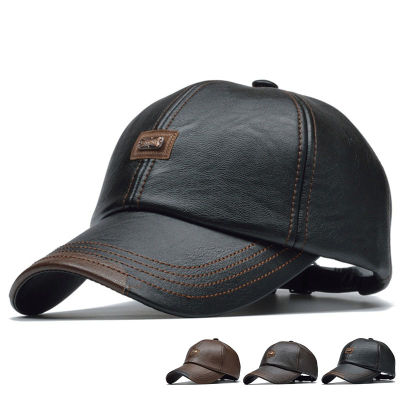 Pu Leather Solid Baseball Cap Mens Hip Hop Outdoor Cycling Warm Windproof Hat Leisure Golf Caps Driving Hats Accessories