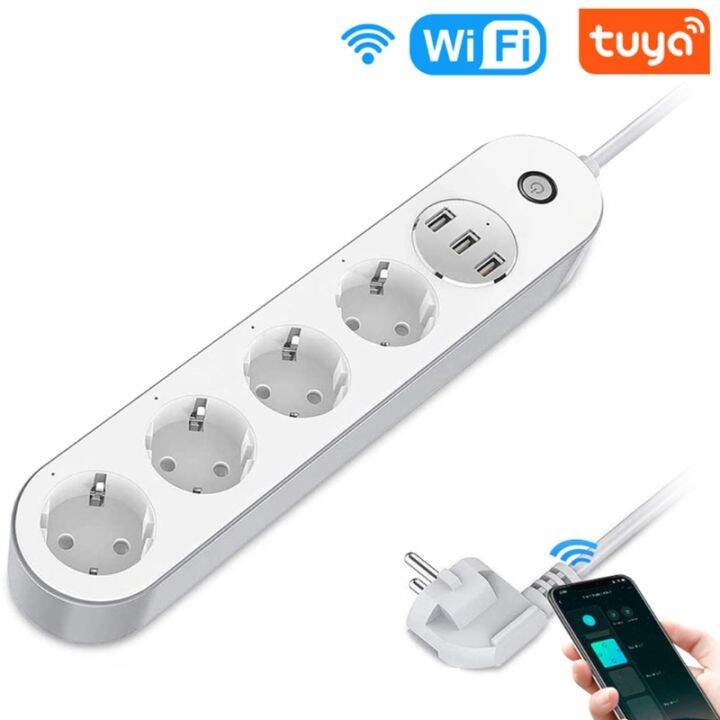 wi-fi-เบ้าไฟสมาร์ท4ปลั๊ก-eu-10a-ช่อง-usb-ชาร์จพอร์ตแอพควบคุมด้วยเสียงทำงานได้จาก-alexa-google-home-ช่วย