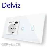 2023ytuc038 Delviz สวิตช์สัมผัสมาตรฐาน2แก๊งหน้าจอโทรศัพท์ควบคุม1Way USB พอร์ตไฟ16A Usb