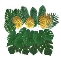 【cw】Artificial Palm Leaves Golden Tropical Leaves Simulation Leaf for Hawaiian Theme Party Decor Home Garden Fake Plant Theme Party