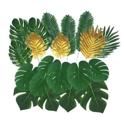 【cw】Artificial Palm Leaves Golden Tropical Leaves Simulation Leaf for Hawaiian Theme Party Decor Home Garden Fake Plant Theme Party