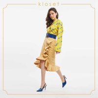 Kloset Midi Skirt With Ruffles Detail(AW19 - S006) กระโปรงแฟชั่น กระโปรงทรงสอบ กระโปรงผ้าหนา