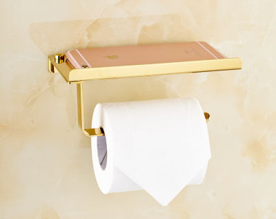 Stainless Steel Bathroom Paper Phone Holder with Shelf Bathroom Mobile Phones Gold Towel Rack Toilet Paper Holder Tissue Boxes