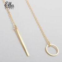 Ellastore Lady Golden Tone Circle Bar Lariat Pendant Chain Y Shaped Necklace