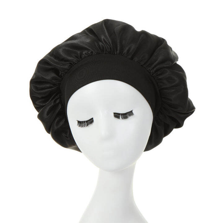 new-fshion-women-satin-night-sleep-cap-hair-bonnet-hat-silk-head-cover-wide-elastic-band