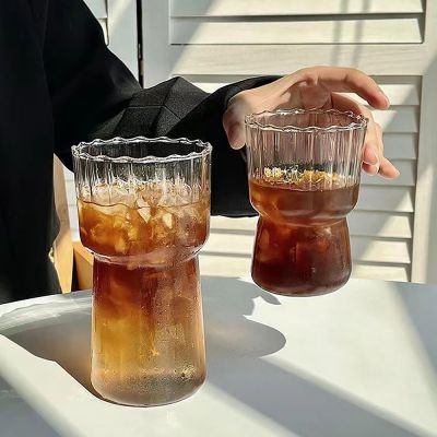 【CW】▥☍❦  Striped Glass Cup Drinking Glasses Wavy Ribbed Glassware Mug