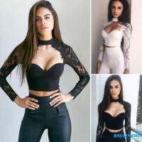 COD DSFGERTERYII ❀ℳay-Womens Elegant Sexy Lace Long sleeve Crop Topsx