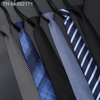 ♛✹ Mens Business Dress Zipper Neck Tie Elegant Gentleman Shirt Tie Groom Wedding Blue Stripe Black Lazy Ties Clothing Accessories