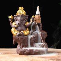 Houseefou Ganesha น้ำตกเครื่องเผาเครื่องหอมอโรม่าเธอราพีหลอมเหลวเตาหลอม,ธูปแท่นจุดเครื่องหอมช้างรูปลอกสไตล์เซนหอม