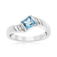 CHRISHA_แหวนเงินแท้ 925 ประดับพลอยบลูโทแพซ (Blue Topaz) และเคลือบด้วยทองคำขาว ขนาด 7.5 *บริการปรับขนาดแหวนฟรี แชทกับร้านก่อนสั่งซื้อ*