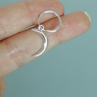 Sterling silver crescent moon charm hoops | Charm hoop earrings | 14mm ear hoops | Silver ear hoops |  E815