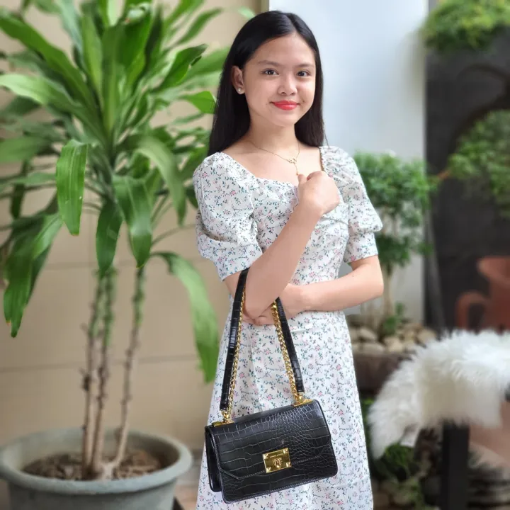 CrocEffect Chain Strap Crossbody Bag Black Lazada PH