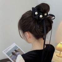 【cw】 Korean Style Ribbon Sweet Pure Hair Band Bow Pearl Hair Accessories Simple Temperament tail Head Rope !