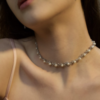 (Pre-Order 7 Days) Luna C. - Birth of Venus Choker สร้อยมุกออกงาน สร้อยเพชรออกงาน ดีไซน์ สร้อยเงินแท้ มุกแท้สร้อยคอเงินแท้ สร้อยมุกแท้ มุกประดับพลอย White Topaz