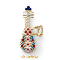 Kemstone Vintage Gold Plated คริสตัลสีสัน Zircon ดอกไม้ Lute Barrette สำหรับเครื่องประดับผมผู้หญิง Gift