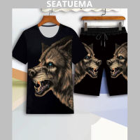 SEATUEMA สูทแฟชั่นฤดูร้อน ชุดลำลองสำหรับผู้ชาย เสื้อยืดแขนสั้นสำหรับผู้ชาย ชุดกีฬาเยาวชน สไตล์บุรุษ