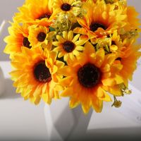 ⊕ New 10 Branches Artificial Sunflower Silk Flowers Home Wedding Party Decor Artificial Flower Bunch Vase Table Decoration Flore