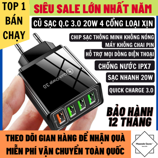 Củ sạc nhanh 20w quick charge 3.0 4 cổng nhiều chế độ sạc khác nhau hỗ trợ - ảnh sản phẩm 1