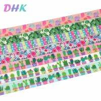 DHK 3/8 5yards leaf cactus flower dots printed grosgrain ribbon Accessory hairbow headwear DIY decoration 9mm C1832 Gift Wrapping  Bags