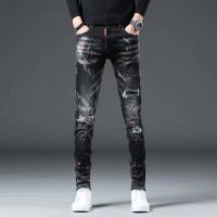 【YD】 Street  2022 Fashion Ripped Jeans Mens Teenagers Cowboy Paint Ink Pants Men