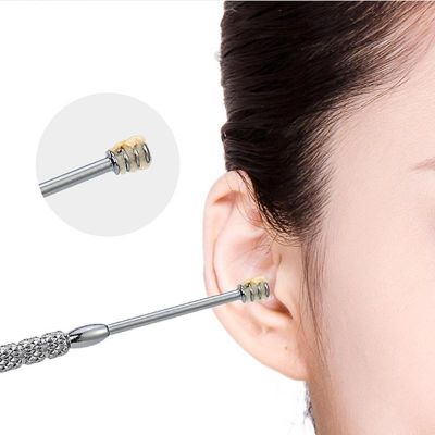 Stainless Steel Ear Cleaner Wax Removal Tool Medical Ear Vax Remover Pick Spiral Ear Gril Earwax Cleaning Tools Kit 5-Piece Set
