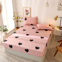 【hot】！ Bed Sheets Set 180x200cm King Size Pink Heart-shaped Pattern Fitted Sheet Mattress Cover With Pillowcase