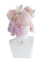 Cosplaysalon H762459 30CM Lolita Cute Pink Mixed Purple Ombre Curly Princess Bangs Japan Bob Hair Cosplay Wig Synthetic Buns Gift ของขวัญ