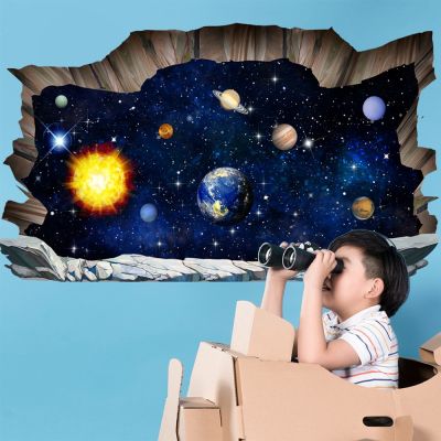 【SALE】 nancarenko1977 3D ด้านนอกดาวเคราะห์สติ๊กเกอร์ติดผนัง Cosmic Wall Decals ห้องเด็กห้องนอนเด็กเพดานชั้น Space Galaxy Planets สติ๊กเกอร์ติดผนัง