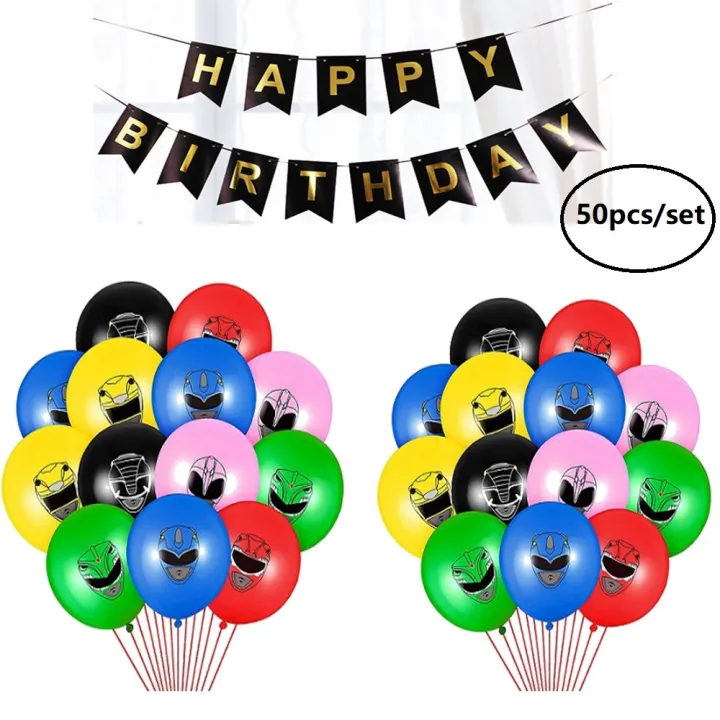 50pcs Set Power Rangers Balloons With Happy Birthday Banner Party Supply Home Decor Toys For Boys Gift Kids Lazada Singapore - Power Rangers Home Decor