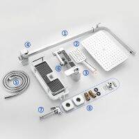 ติดผนังห้องน้ำระบบฝักบัวอาบน้ำเทอร์โมสแตติก LED ดิจิตัลฝักบัวชุดผสมน้ำร้อนเย็นก๊อกน้ำหัวสี่เหลี่ยมปริมาณน้ำฝน Daxiashouujujujujujujujj