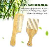 Accept Logo Customization Natural Bamboo Wooden Hair Comb Set Anti-Static Afro Fork Combs For Women Round Wide Teeth Wood Comb