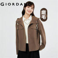 GIORDANO Women Jackets Contrast Color Drawstring Hooded Jackets Button Closure Big Pockets Fashion Casual Loose Jackets 05373720