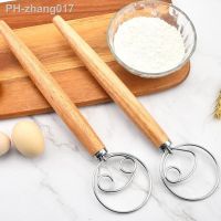 13-inch Oak Handle Flour Beater Stainless Steel Dutch Style Bread Dough Hand Mixer Wooden Handle Kitchen Baking Tools Egg Beater